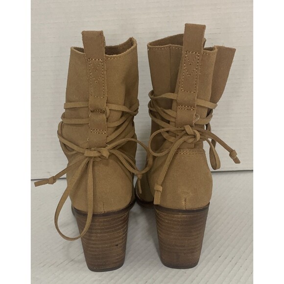 TOMS Ankle Boots Women's 7.5 Tan Suede Block Heel Wrap Lace Booties Casual Fall - Picture 11 of 13